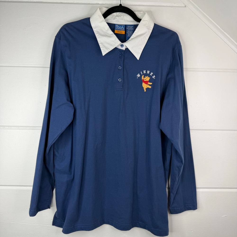 Y2K Winnie the Pooh Polo Embodied Logo 22/24 Plus Size Long Sleeve Polo